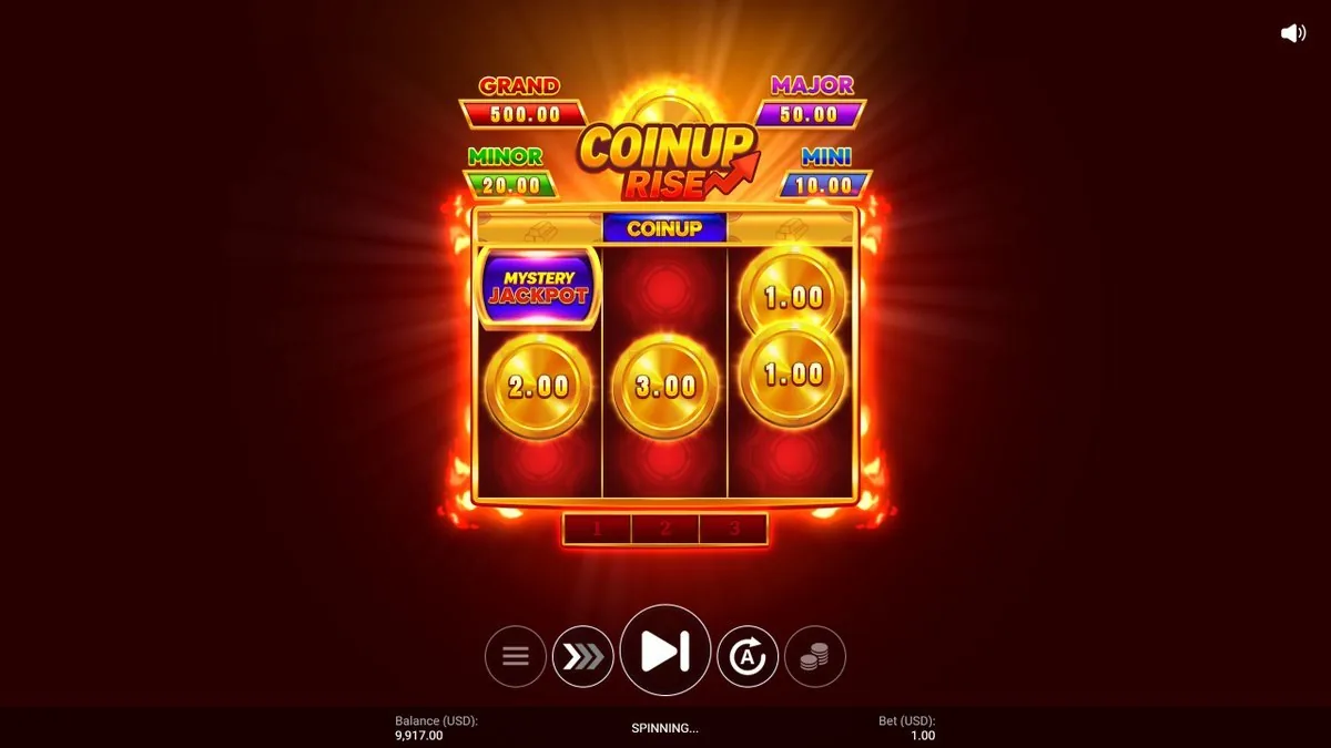 MYSTERY-JACKPOT-Feld neben Muenzwerten 2,00 und 3,00 im COINUP-Feature